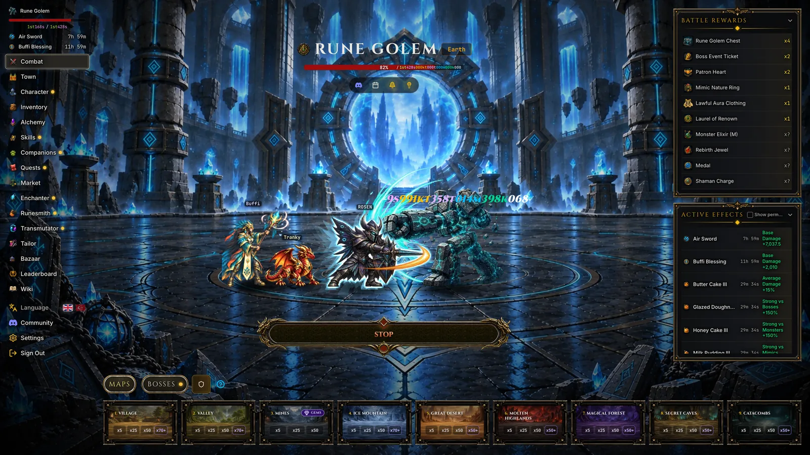 Boss fight against the Rune Golem