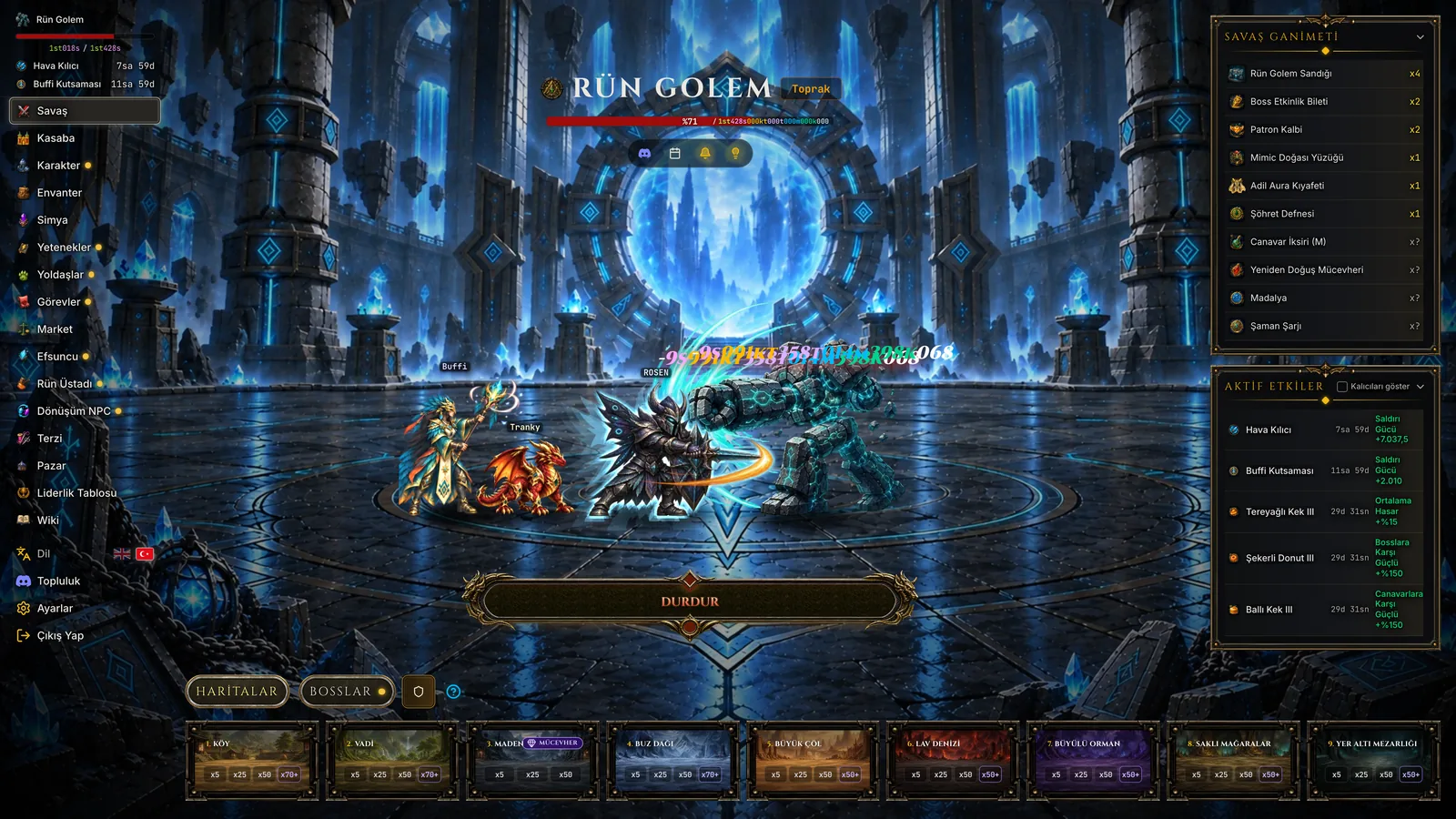 Rün Golem ile boss savaşı