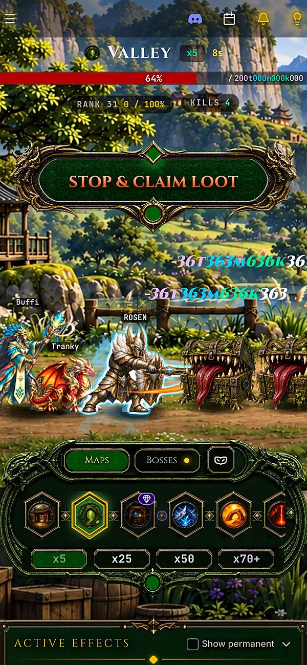 Auto battle against an Ore Mimic in the Mines