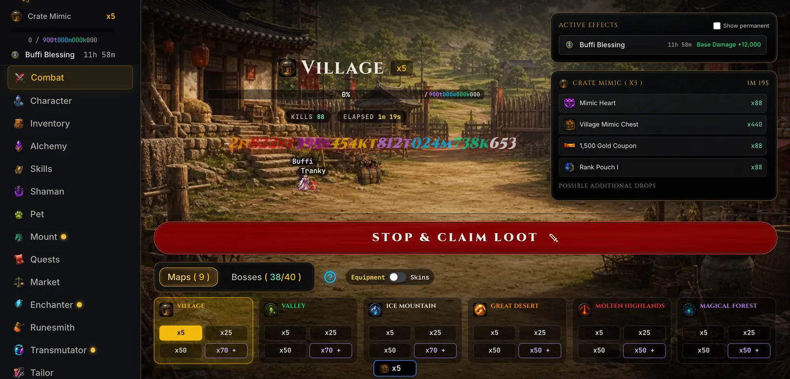 Auto battle in the Village